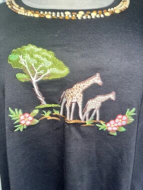 Keneth Too Giraffe Embroidered Beaded Top Size 3X Safari Core, Quirky Vibes.